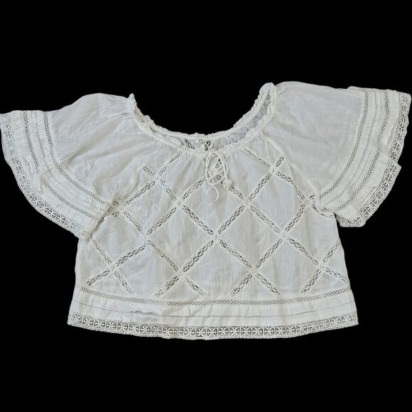 Anthropologie Flutter Sleeve Embroidered Lace Boho Top Large - Picture 3 of 5